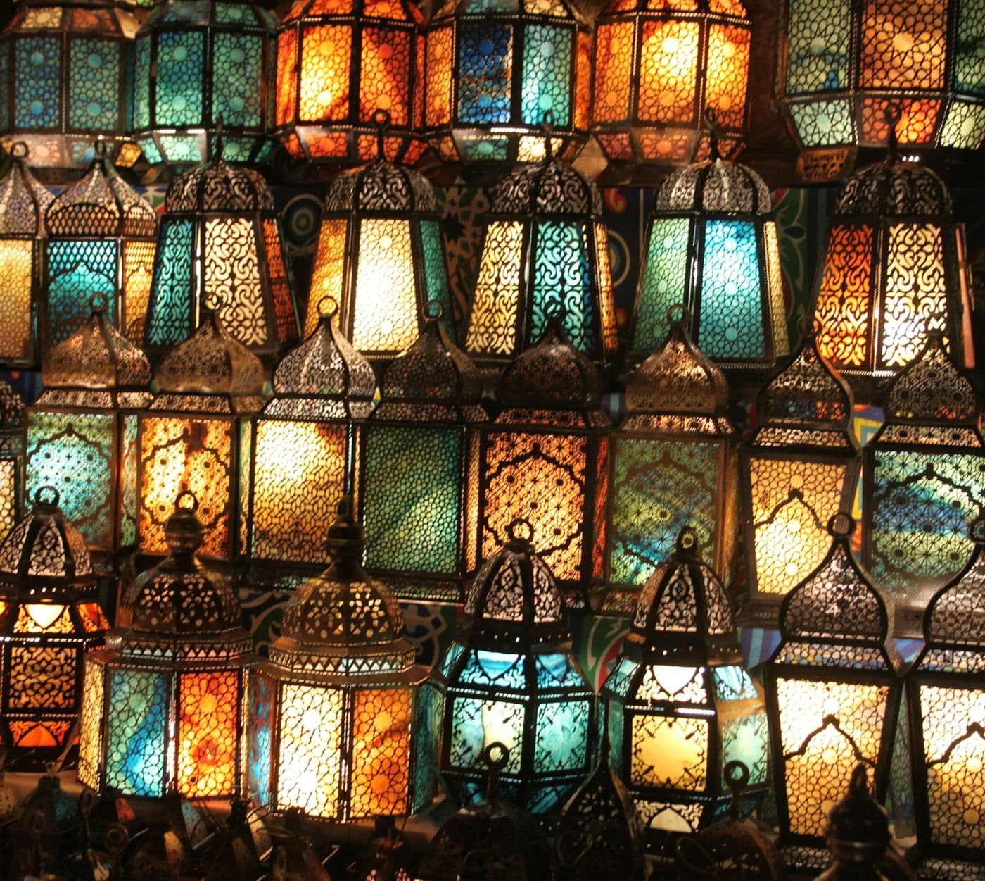 A wall of glowing lanterns